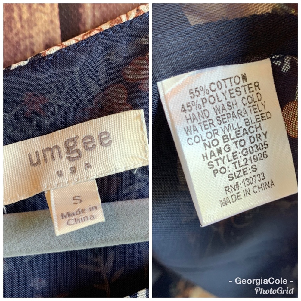 Umgee Blue Floral Boho Long Bell Sleeve Tunic - Picture 6 of 8